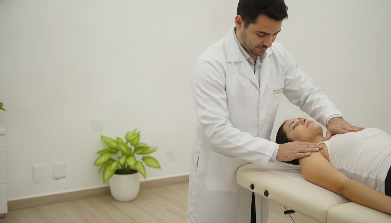 Fisioterapeuta tratando paciente em clínica particular